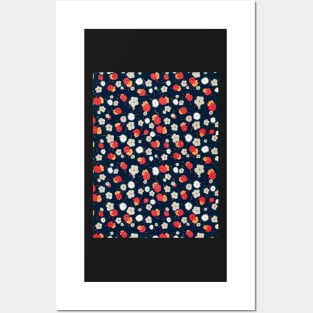 White, gray, pink and red flowers pattern Posters and Art